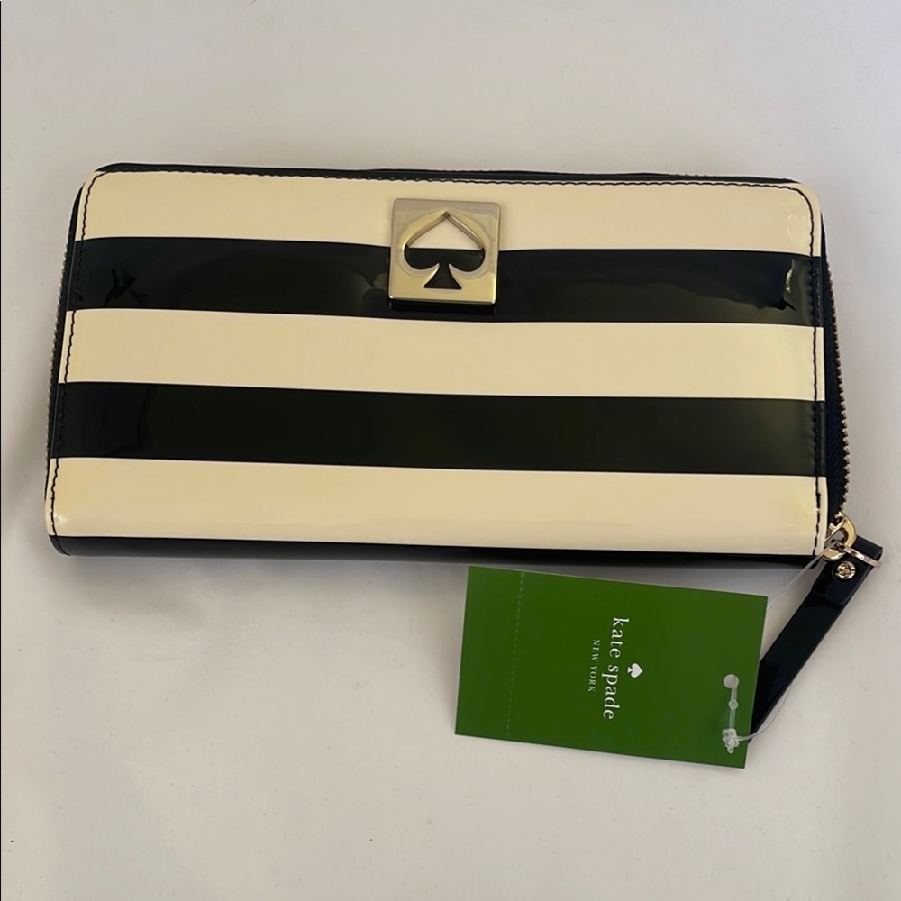 Kate Spade Black and Cream Striped Wallet